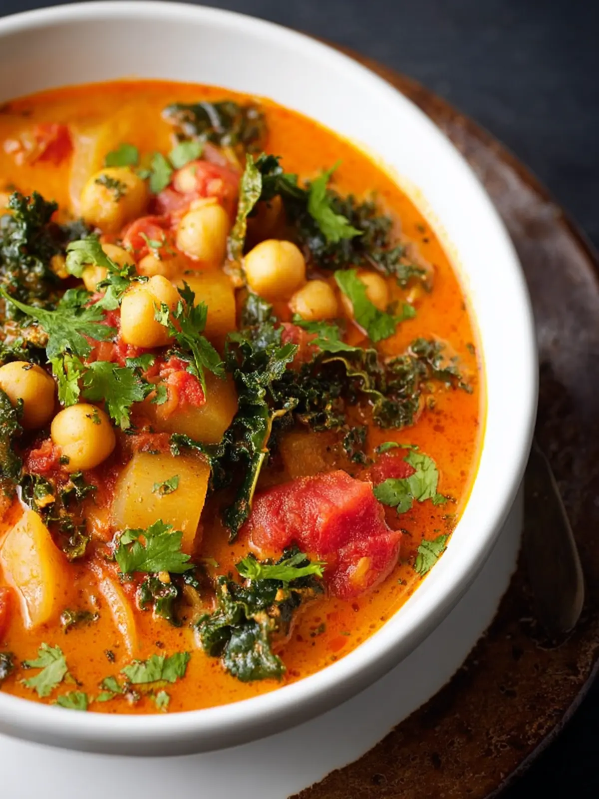 Tomato Coconut Curry Stew with Chickpeas & Kale First Image