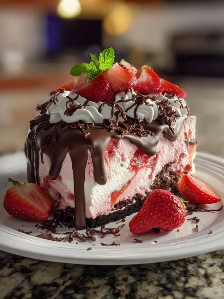 Chocolate Covered Strawberry Ice Cream Cake – Easy Dessert First Image